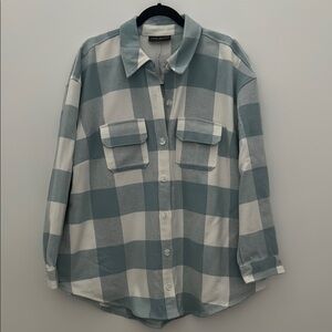 NWT Lane Bryant Casual Oversized Checkered Shacket - Aqua and White